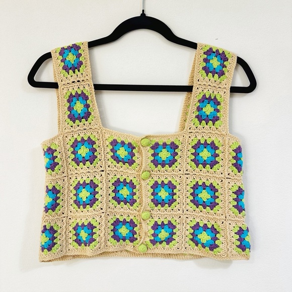 Zara Multicolor Crochet Crop Top Size Medium - Picture 2 of 5
